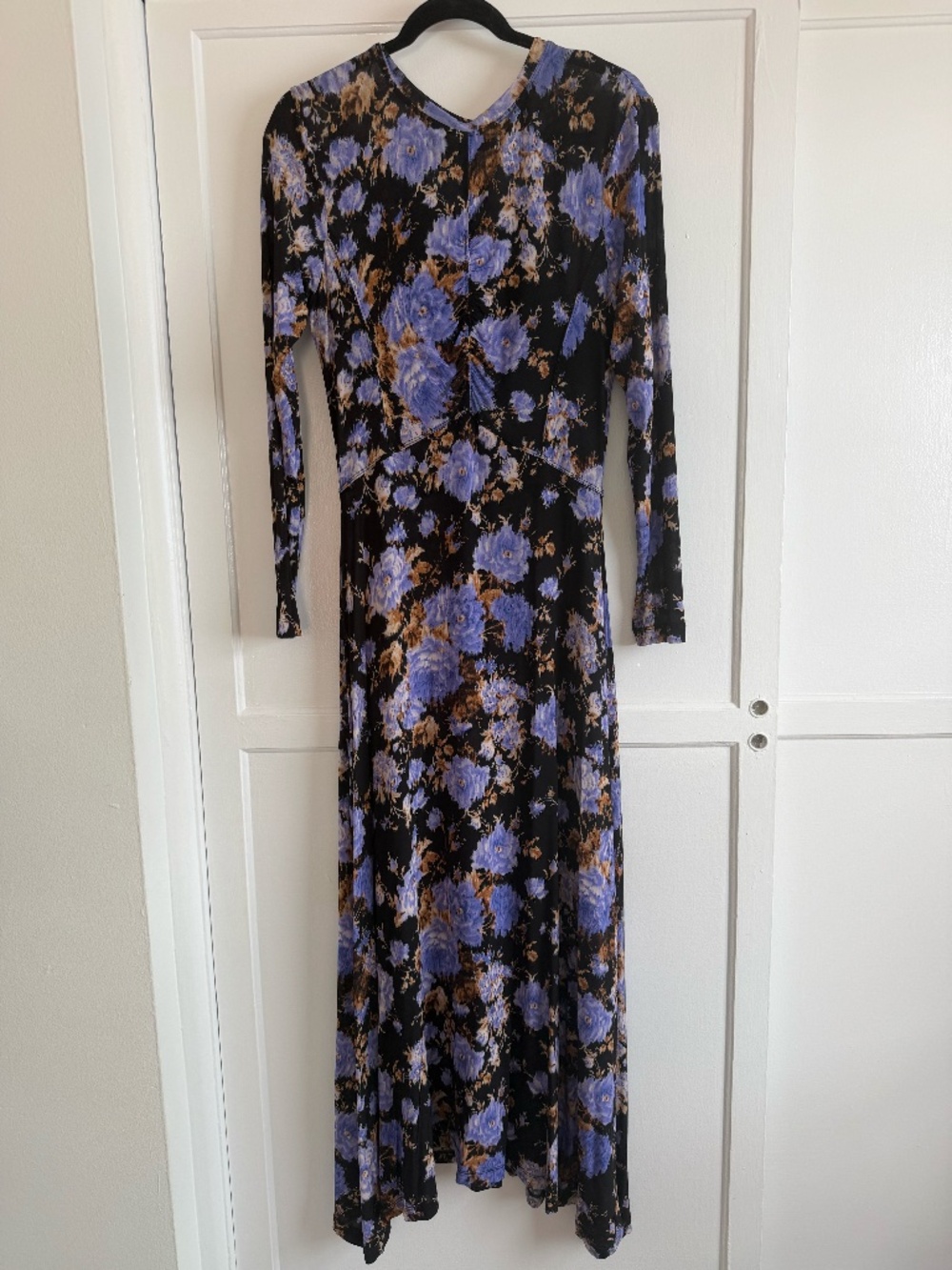 Ulla Johnson Black Blue Floral Ruched Maxi Dress